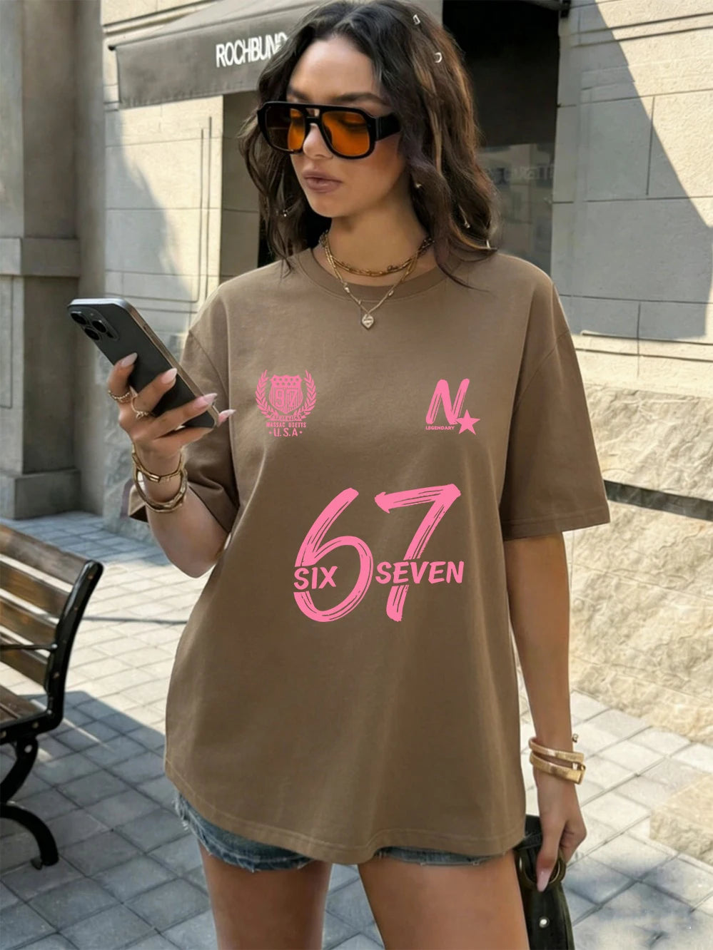 Six Seven 67 Printing T-Shirts Cotton Womens Summer Oversized Tops Soft Comfortable Short Sleeve T Shirts Casual O-Neck Clothes