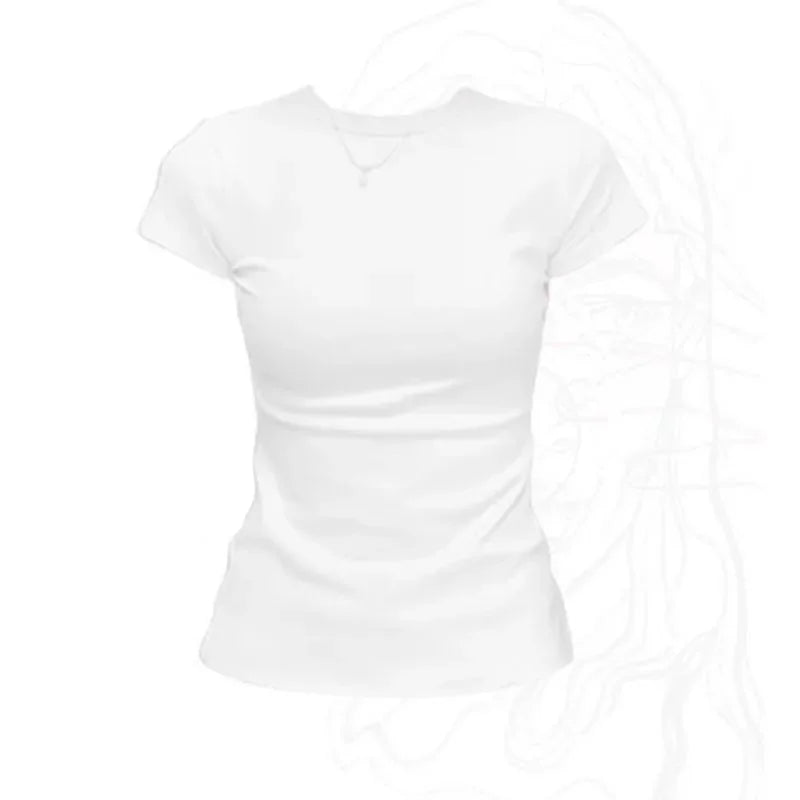 Fanan Solid Basic Short Sleeve T-shirts Women Summer Casual Simplicity Black White O-neck Tee Shirt Korean Cotton Tight T Shirt