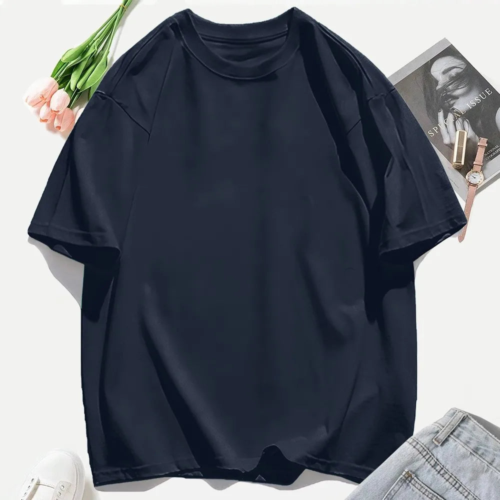 100% Cotton Summer Solid Color T Shirts O-Neck T-Shirt Soft Multicolor Sportswear Trendy Oversized Casual Tops For Women