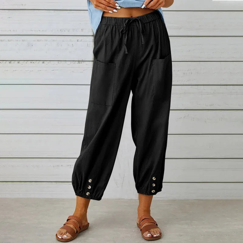 2025 Summer Cotton Linen Wide Leg Pants for Women Pants Full Length Casual Pants Female Solid Loose High Waist Straight Trousers