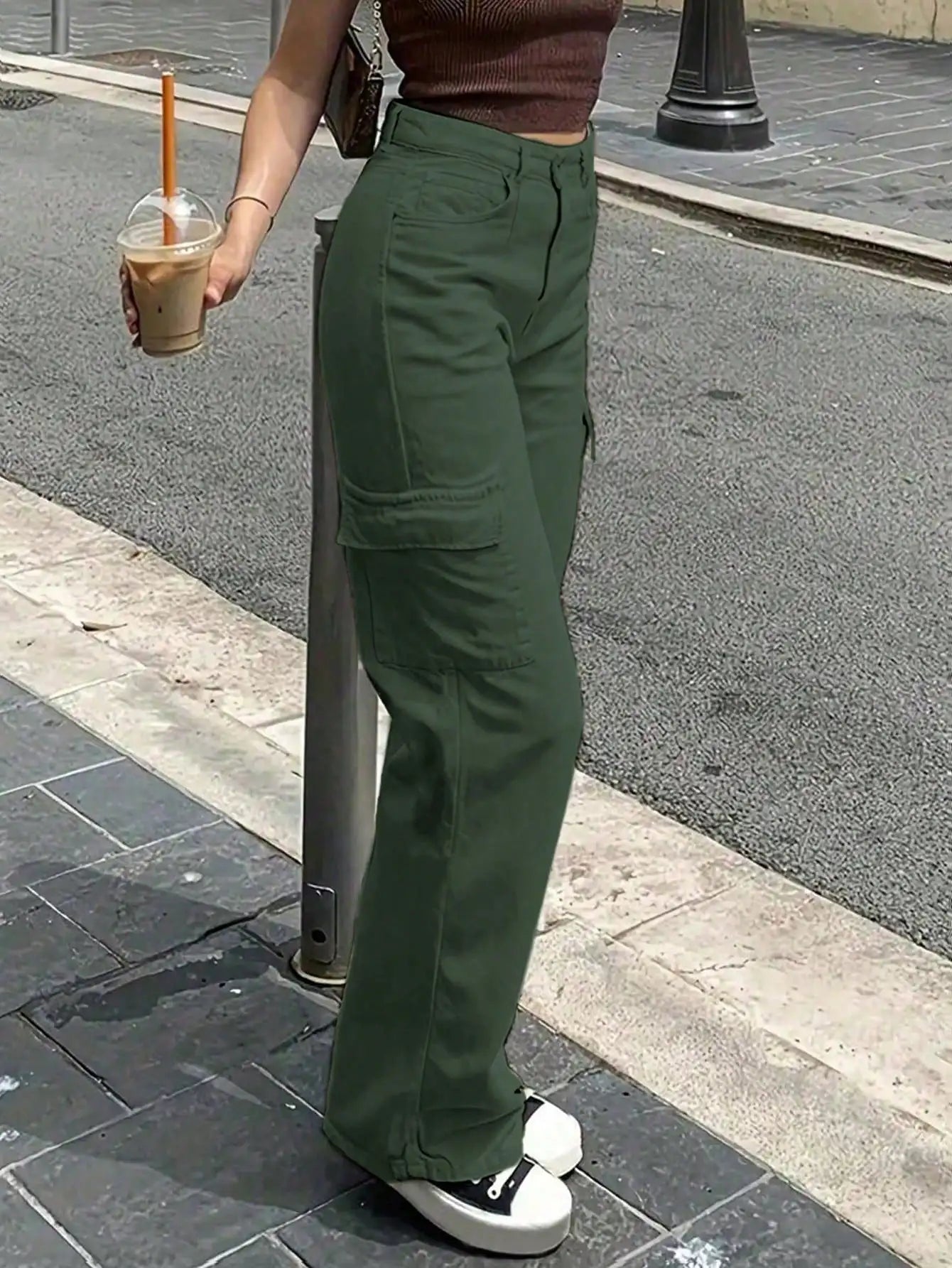 New Autumn/Winter Women's Retro Casual Solid-Color Straight-Leg Cargo Pants — Versatile Y2K Style with Side Pockets