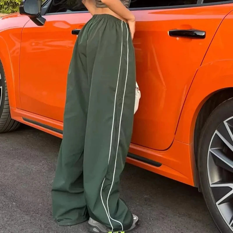 Y2K Women Vintage Baggy Cargo Pants For Women Drawstring Elastic Low Waist Pants Harajuku Hip Hop Straight Wide Leg Sweatpants