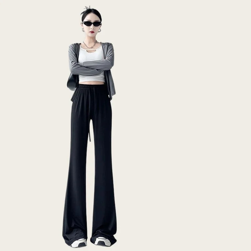 Women's Modal Wide-Leg Pants Lightweight Loose Fit, High-Waisted, Flowing Straight-Leg Casual Dance and Sleep Pants, UV Protecti