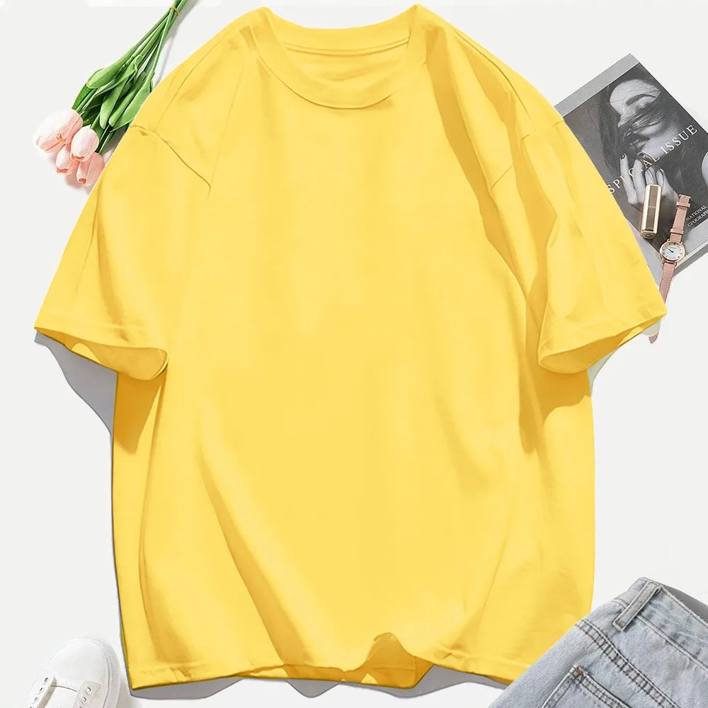 100% Cotton Summer Solid Color T Shirts O-Neck T-Shirt Soft Multicolor Sportswear Trendy Oversized Casual Tops For Women
