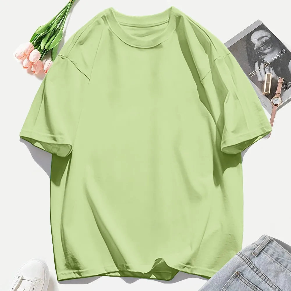 100% Cotton Summer Solid Color T Shirts O-Neck T-Shirt Soft Multicolor Sportswear Trendy Oversized Casual Tops For Women
