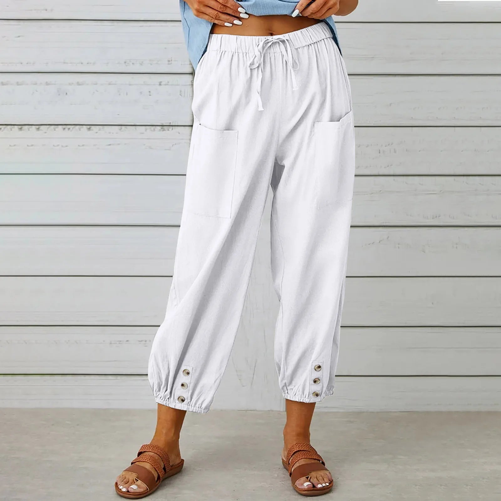 2025 Summer Cotton Linen Wide Leg Pants for Women Pants Full Length Casual Pants Female Solid Loose High Waist Straight Trousers