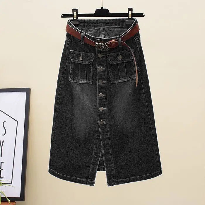 2026 Women Spring Autumn New Front Split Denim Sheath Skirts Female Single-Breasted Midi Skirts Ladies High Waist Pencil Skirts