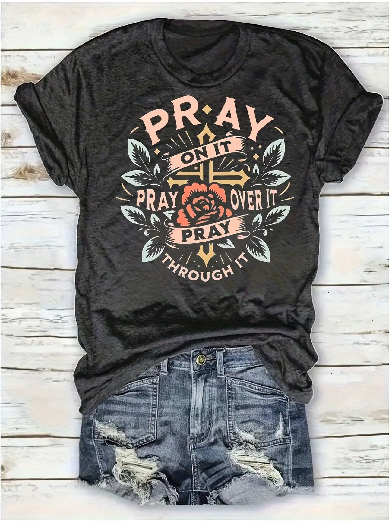 Plus size women's short sleeve T-shirt Pray On It Pray Over It Pray Through It breathable fabric summer outfits women's