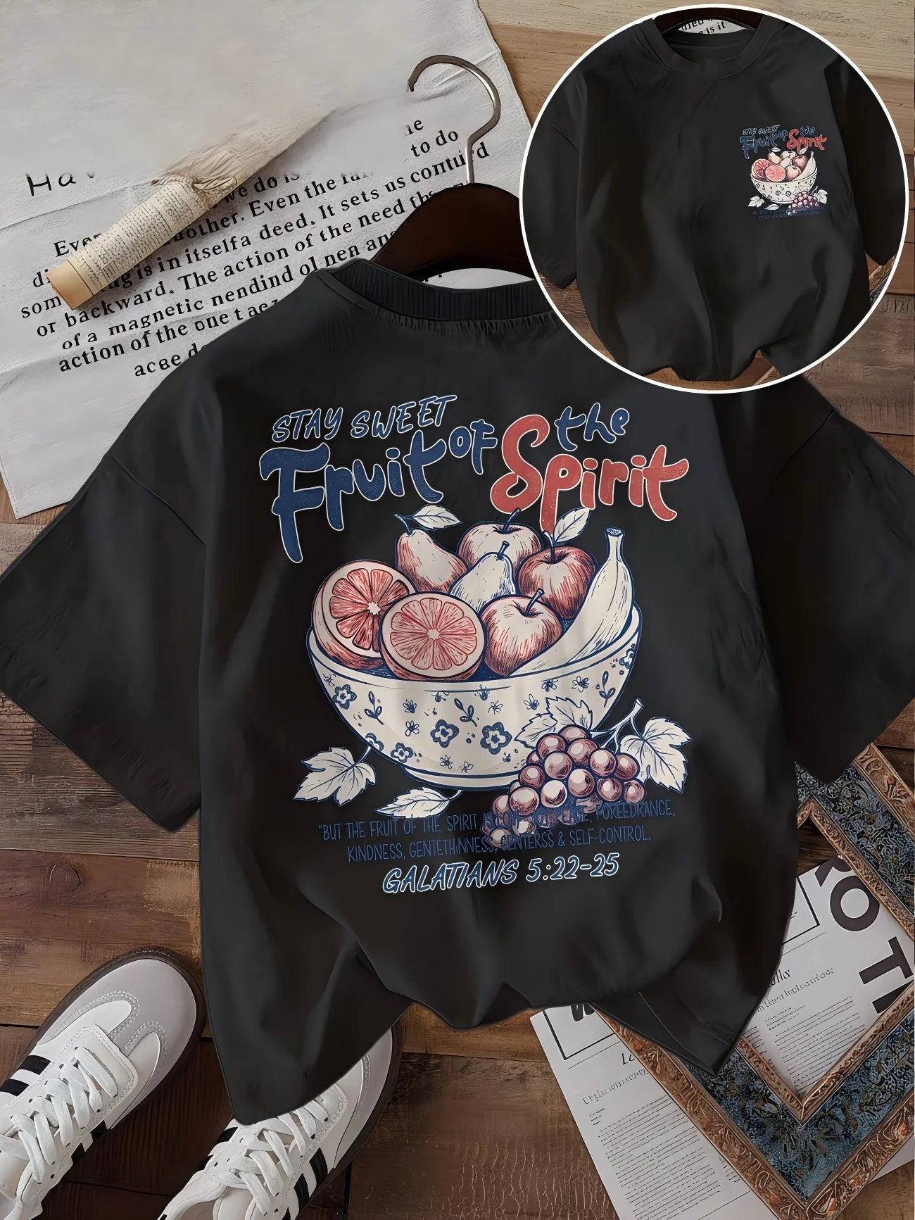 Fruit Of The Spirit Christian T-Shirt Women Stay Sweet Bible Verse Graphic Tee Galatians 5 22 25 Vintage Aesthetic Casual Top