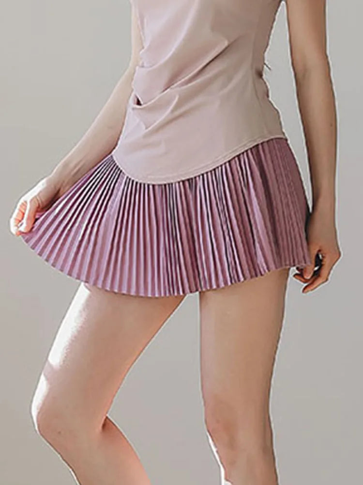 2026 New Spring Summer Women's Pleated Skirt High Waist Slim Fit Anti-Exposure Elastic Flowy Running Sports Skort Fitness Skirt