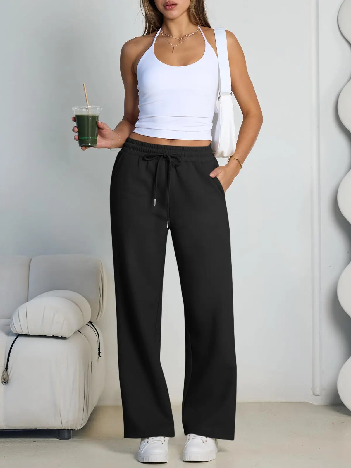 2026 New Harajuku Wide Leg Sweatpants Women Streetwear Baggy Oversize Gray Sports Pants Woman Drawstring Casual Joggers Trousers