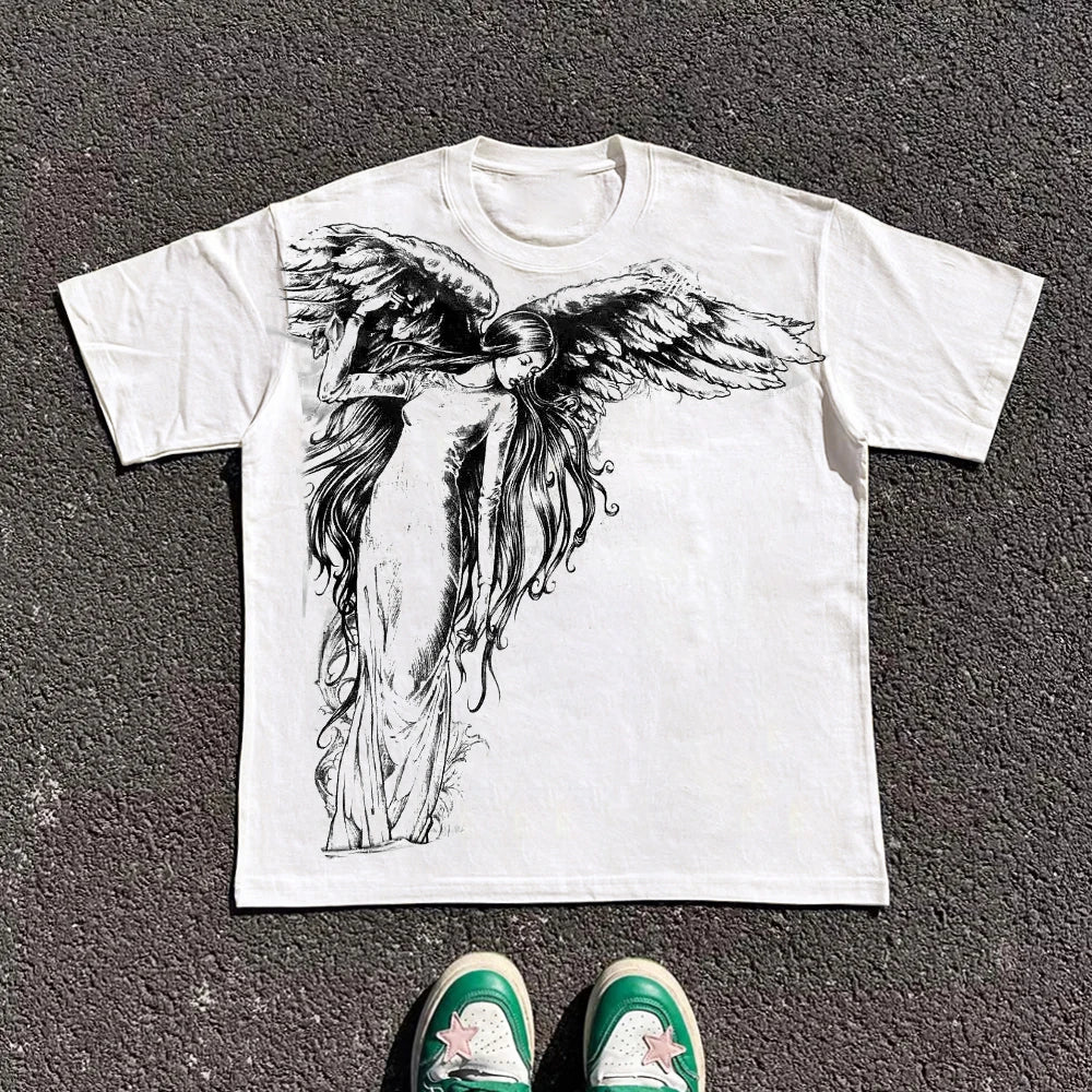 Classic Y2K Gothic Style T-shirt Print Oversized T Shirt High Street Shirts Gothic Round Neck Cotton Tops New Mens Women T Shirt