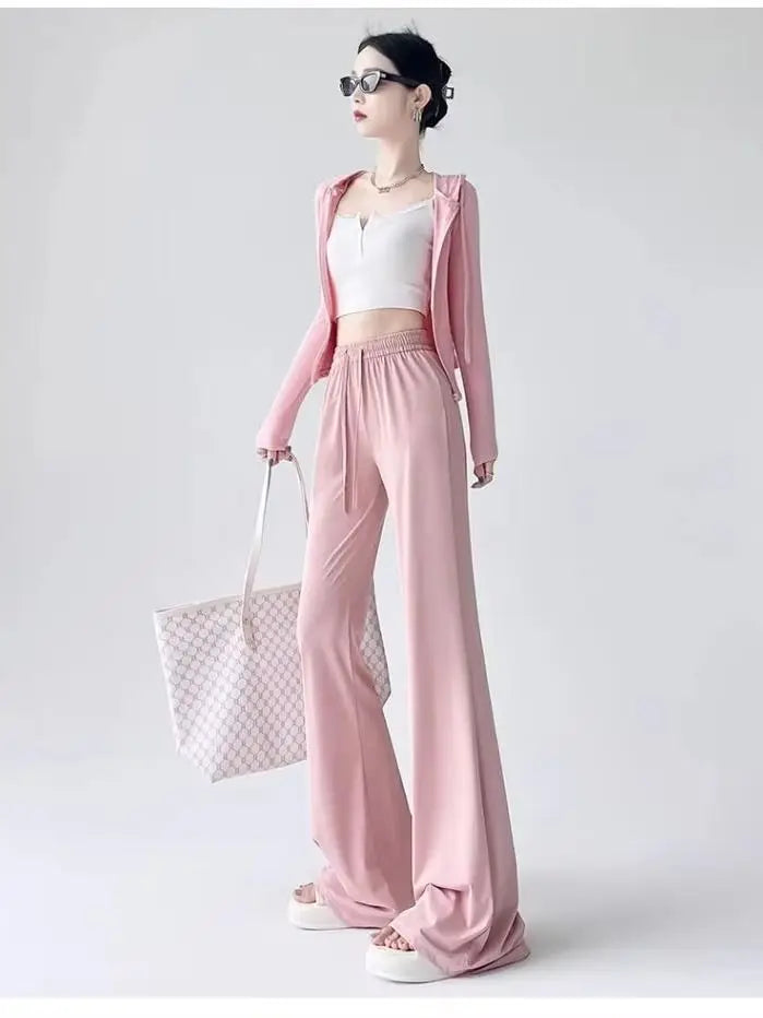 Women's Modal Wide-Leg Pants Lightweight Loose Fit, High-Waisted, Flowing Straight-Leg Casual Dance and Sleep Pants, UV Protecti