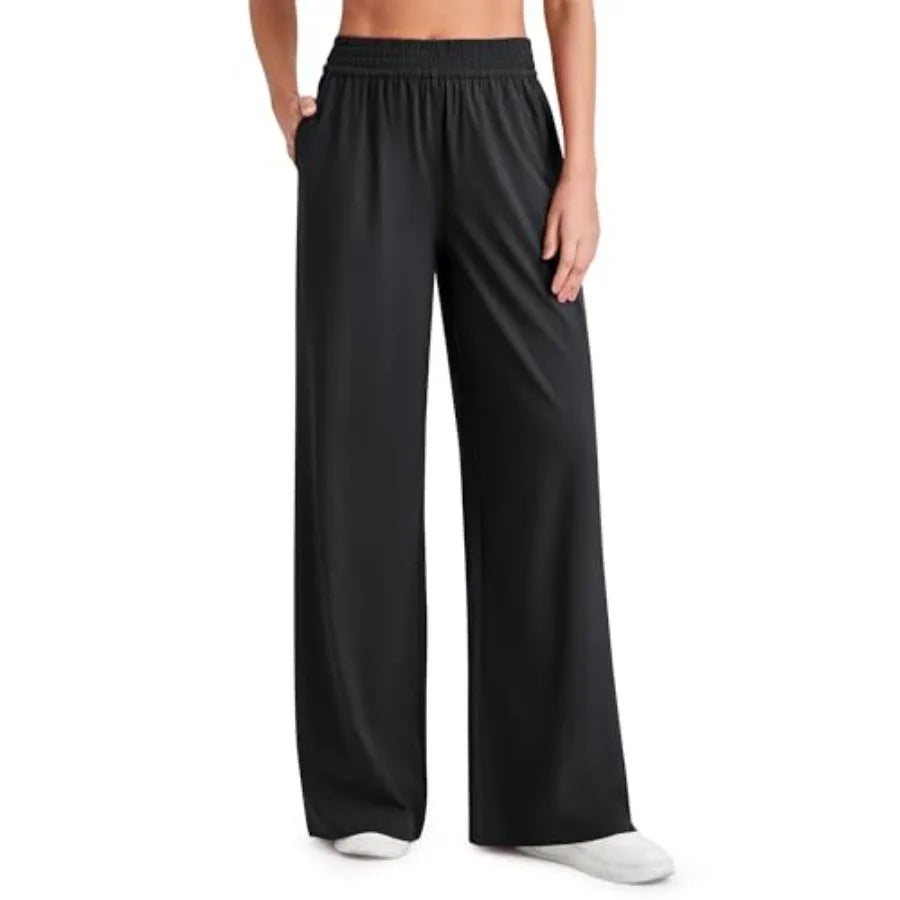 G4Free Lightweight Summer Pants for Women Flowy Wide Leg Pants Elastic Waist Quick Dry Trouser
