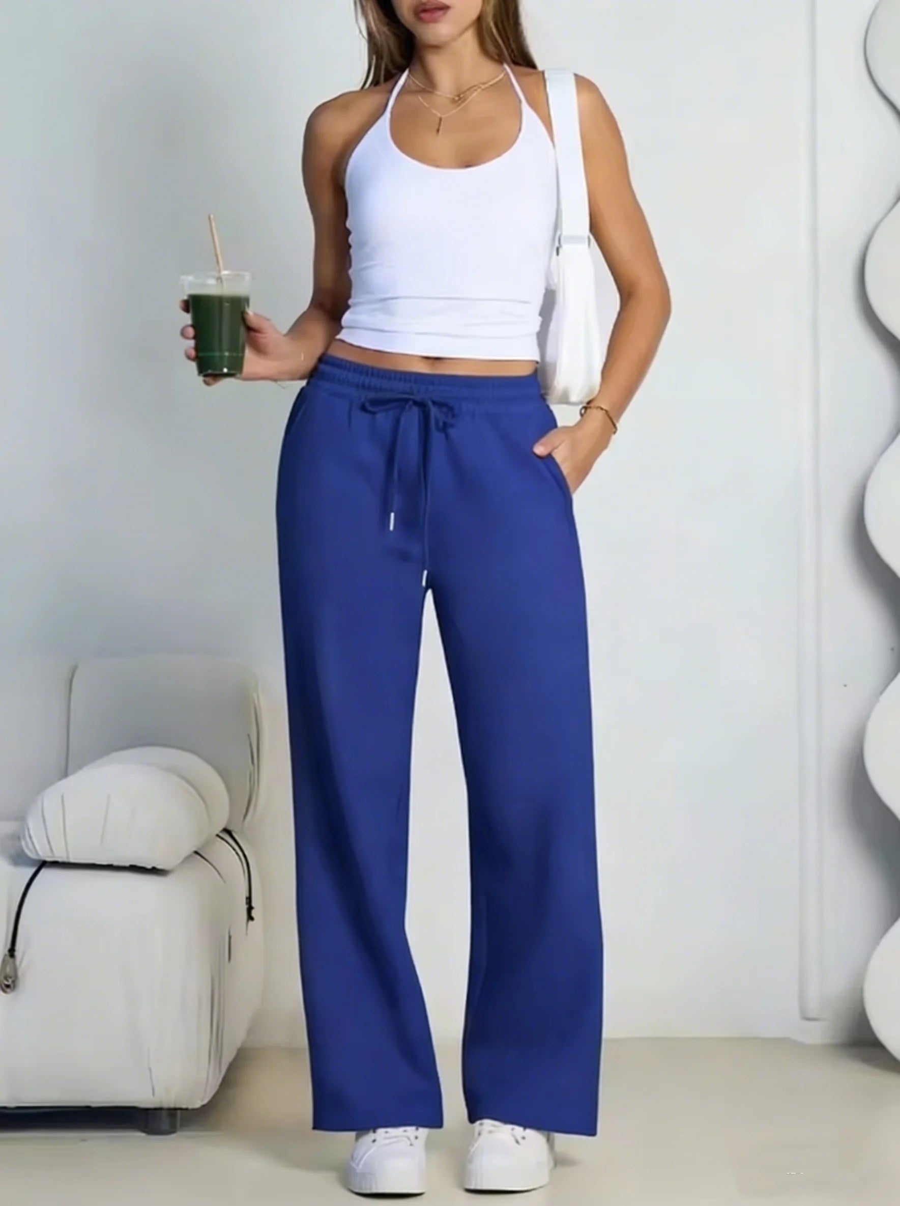 2026 New Harajuku Wide Leg Sweatpants Women Streetwear Baggy Oversize Gray Sports Pants Woman Drawstring Casual Joggers Trousers