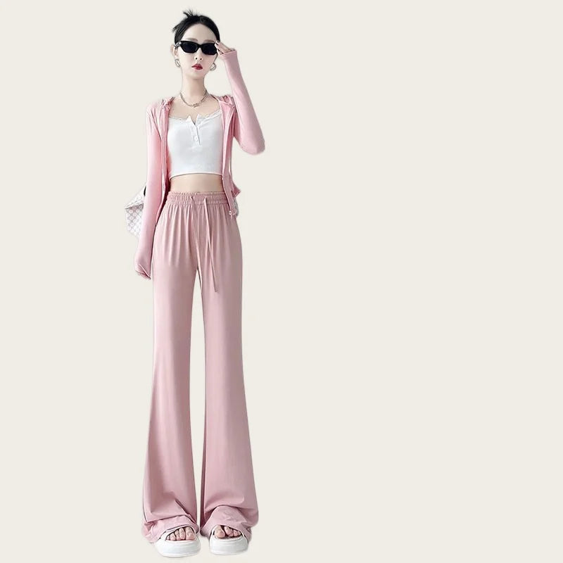Women's Modal Wide-Leg Pants Lightweight Loose Fit, High-Waisted, Flowing Straight-Leg Casual Dance and Sleep Pants, UV Protecti