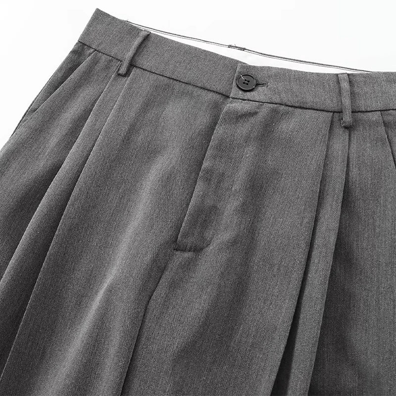 Willshela Women Fashion Grey Front Zipper Pleated Wide Leg Pants Vintage High Waist Full Length Female Chic Lady Trousers