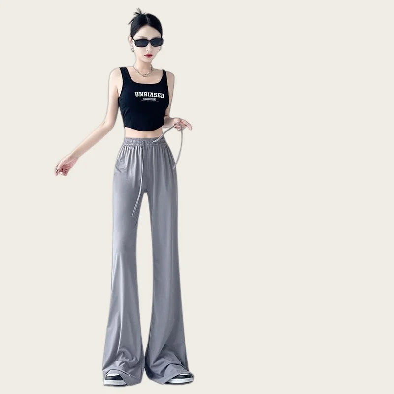 Women's Modal Wide-Leg Pants Lightweight Loose Fit, High-Waisted, Flowing Straight-Leg Casual Dance and Sleep Pants, UV Protecti