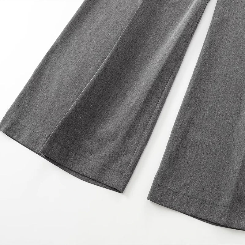 Willshela Women Fashion Grey Front Zipper Pleated Wide Leg Pants Vintage High Waist Full Length Female Chic Lady Trousers