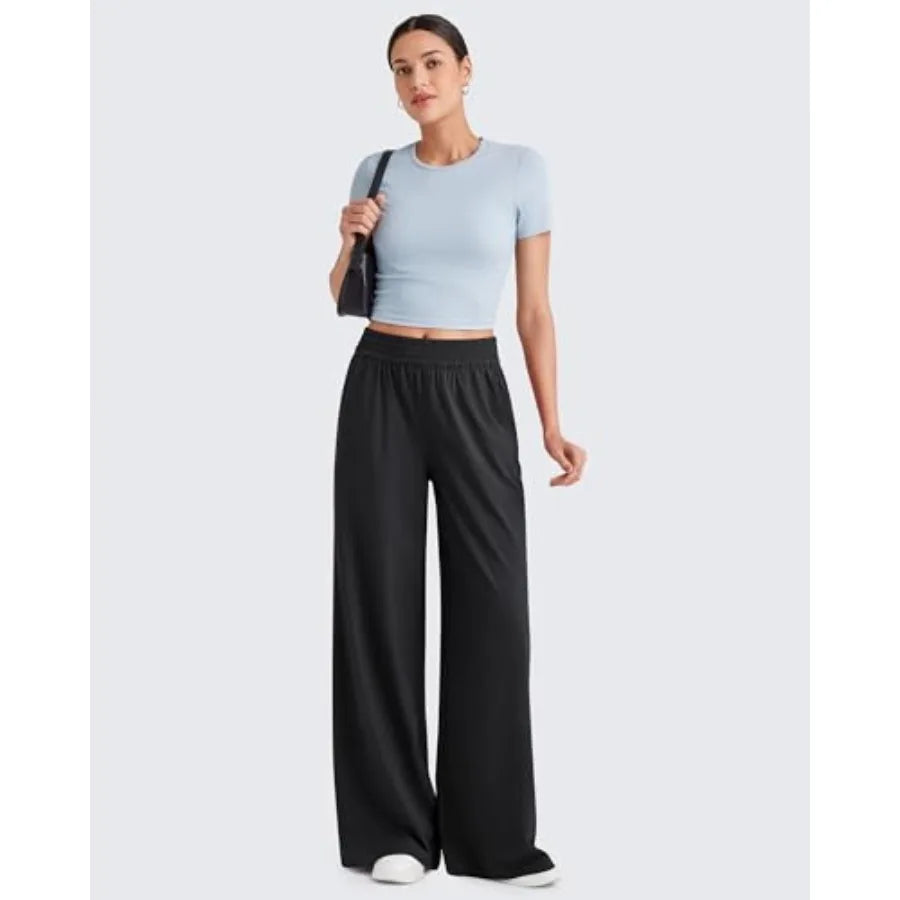 G4Free Lightweight Summer Pants for Women Flowy Wide Leg Pants Elastic Waist Quick Dry Trouser