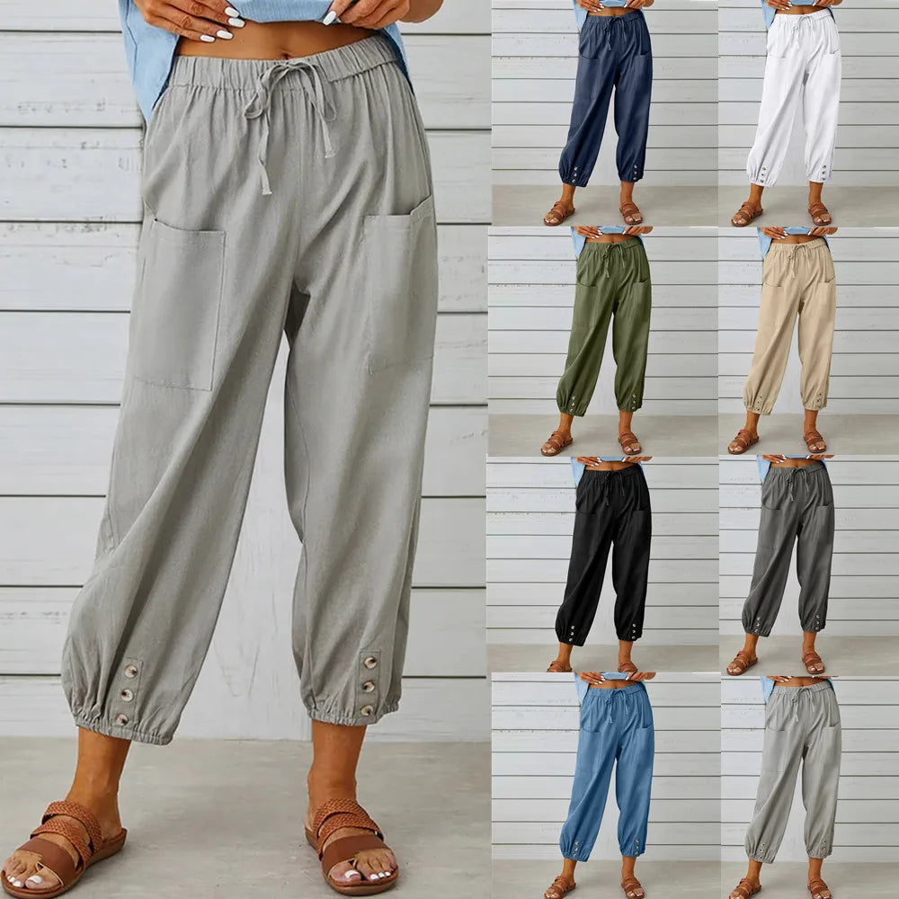 2025 Summer Cotton Linen Wide Leg Pants for Women Pants Full Length Casual Pants Female Solid Loose High Waist Straight Trousers