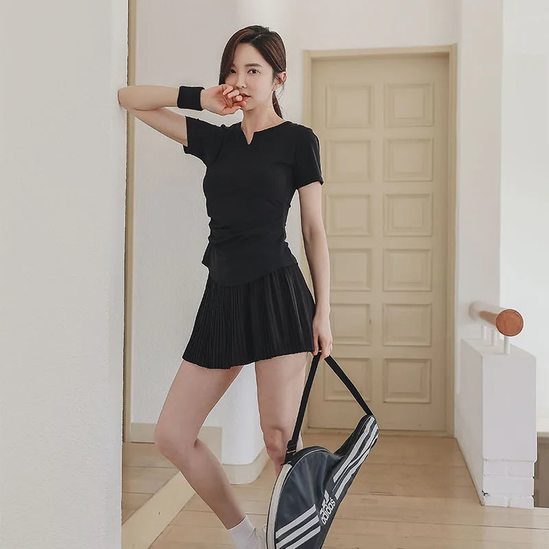 2026 New Spring Summer Women's Pleated Skirt High Waist Slim Fit Anti-Exposure Elastic Flowy Running Sports Skort Fitness Skirt
