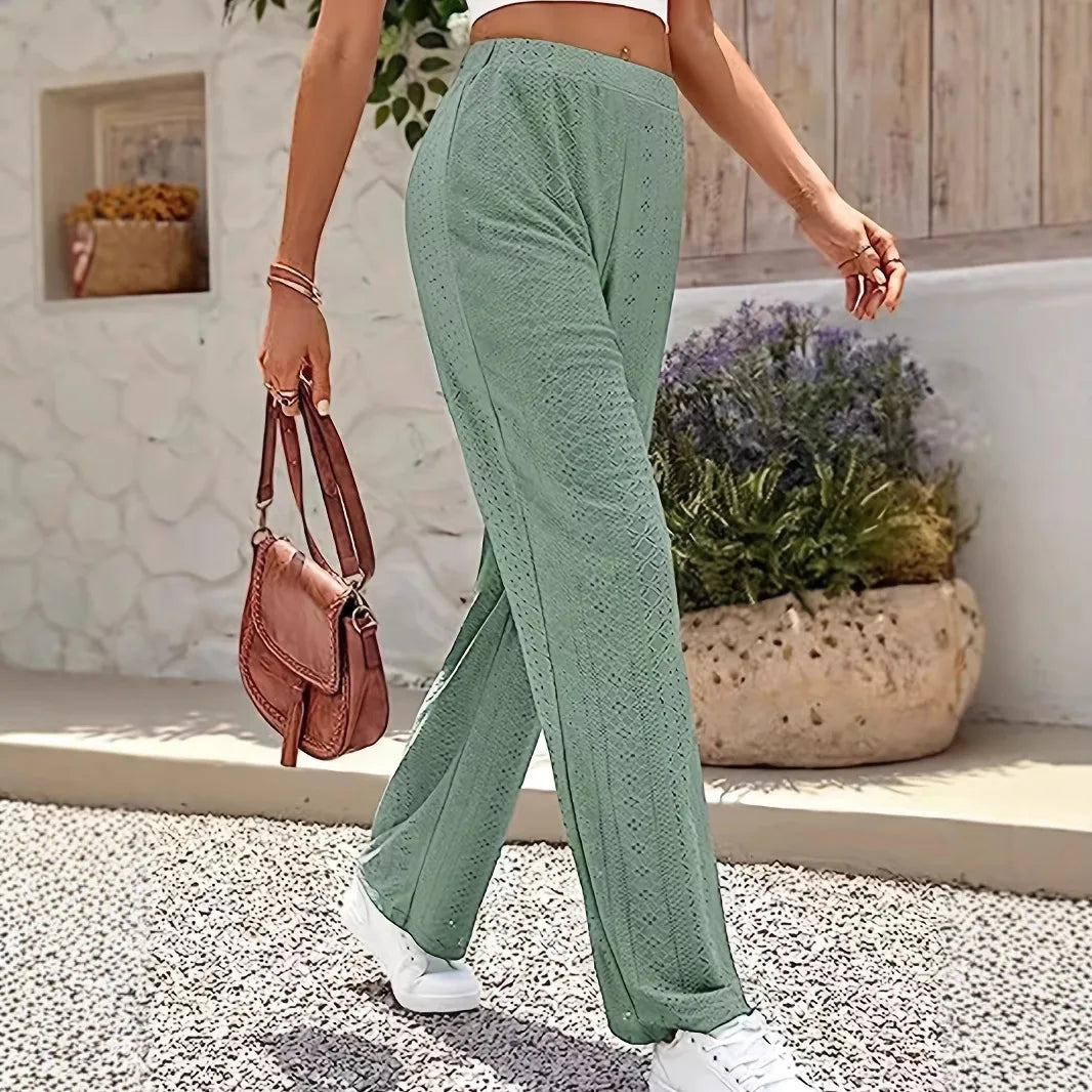 New European and American style women's casual pure color lace-up fashion straight pants women's long pants