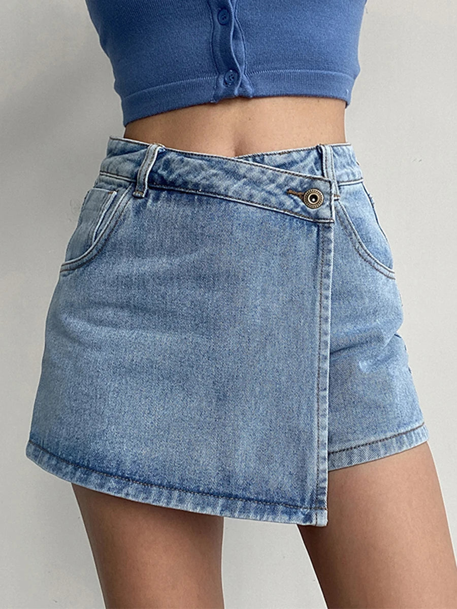 plus Size Women's High Waist A-Line  Skirt Jeans Uneven Length Anti-Light Loose Fit Denim Skirts for Summer