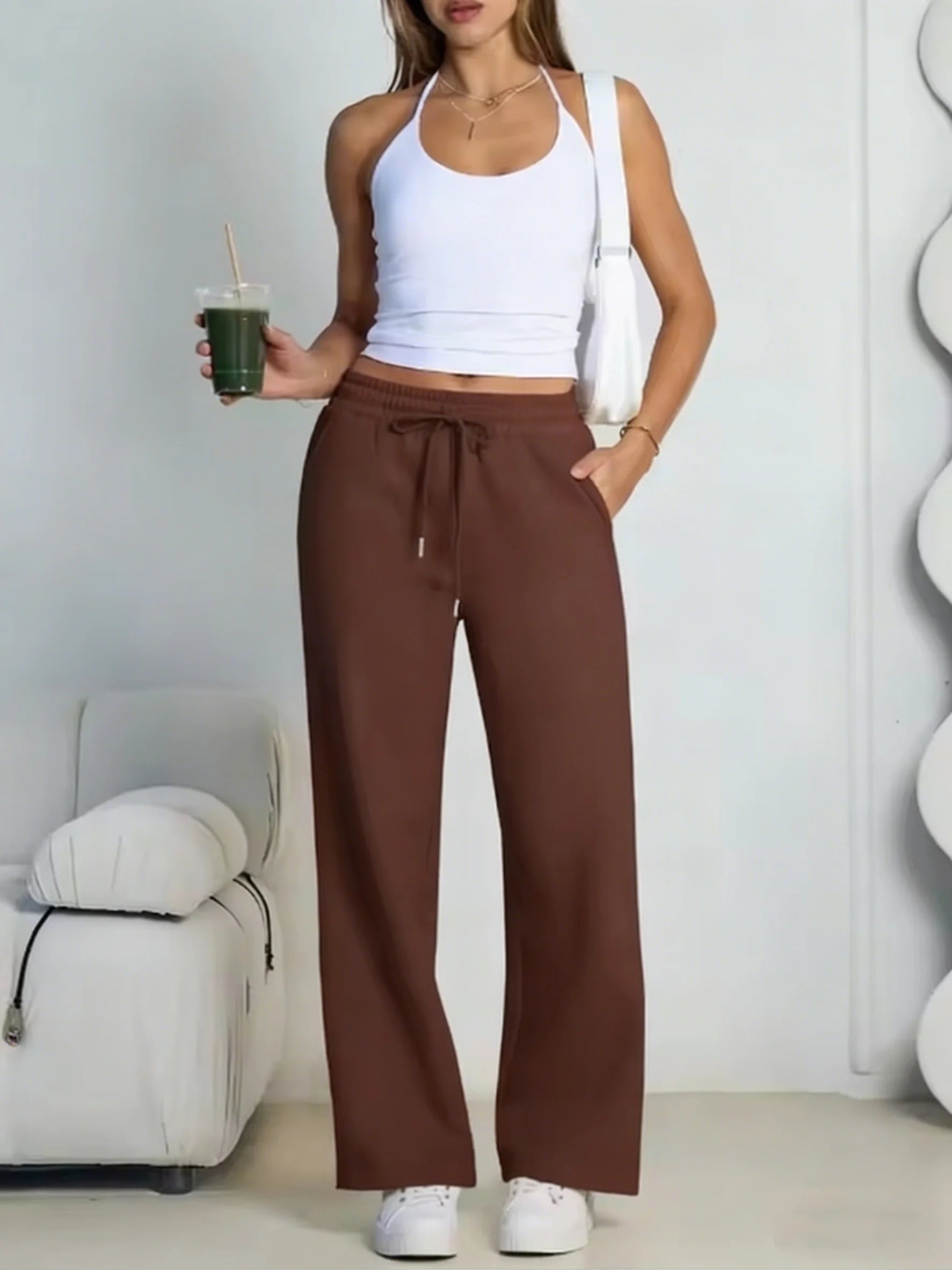 2026 New Harajuku Wide Leg Sweatpants Women Streetwear Baggy Oversize Gray Sports Pants Woman Drawstring Casual Joggers Trousers