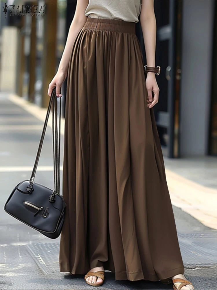 ZANZEA Streetwear Ruffled Maxi Skirts Autumn 2024 Casual Loose High Waist Women A-line Faldas Korean Fashion Solid Long Jupes