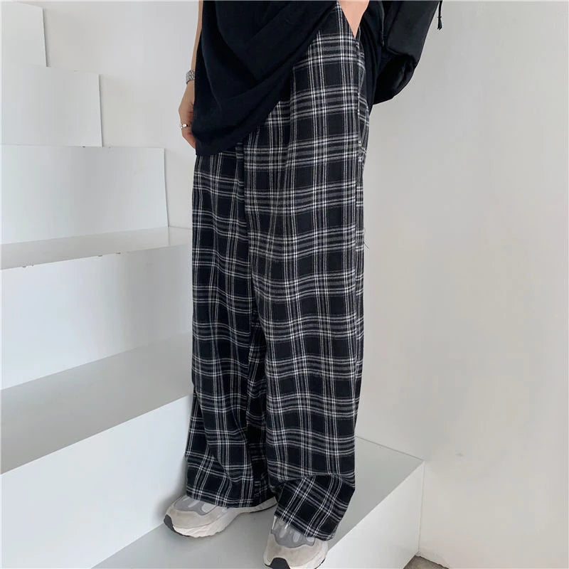 S-3Xl Plaid Wide Leg Pants Women Harajuku Oversized Sweatpants Streetwear Vintage High Waist Baggy Joggers All Match Trousers