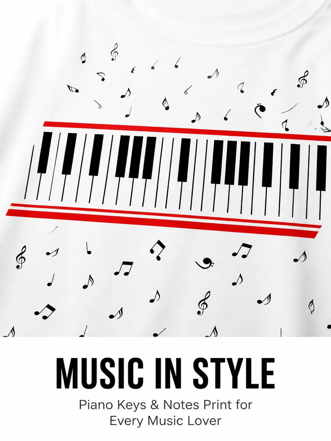 Ilstile Women's   Piano  Music Notes Print T-Shirts Summer Short Sleeve Casual Round Neck Tops  Retro Fan Favorite Tees NEW