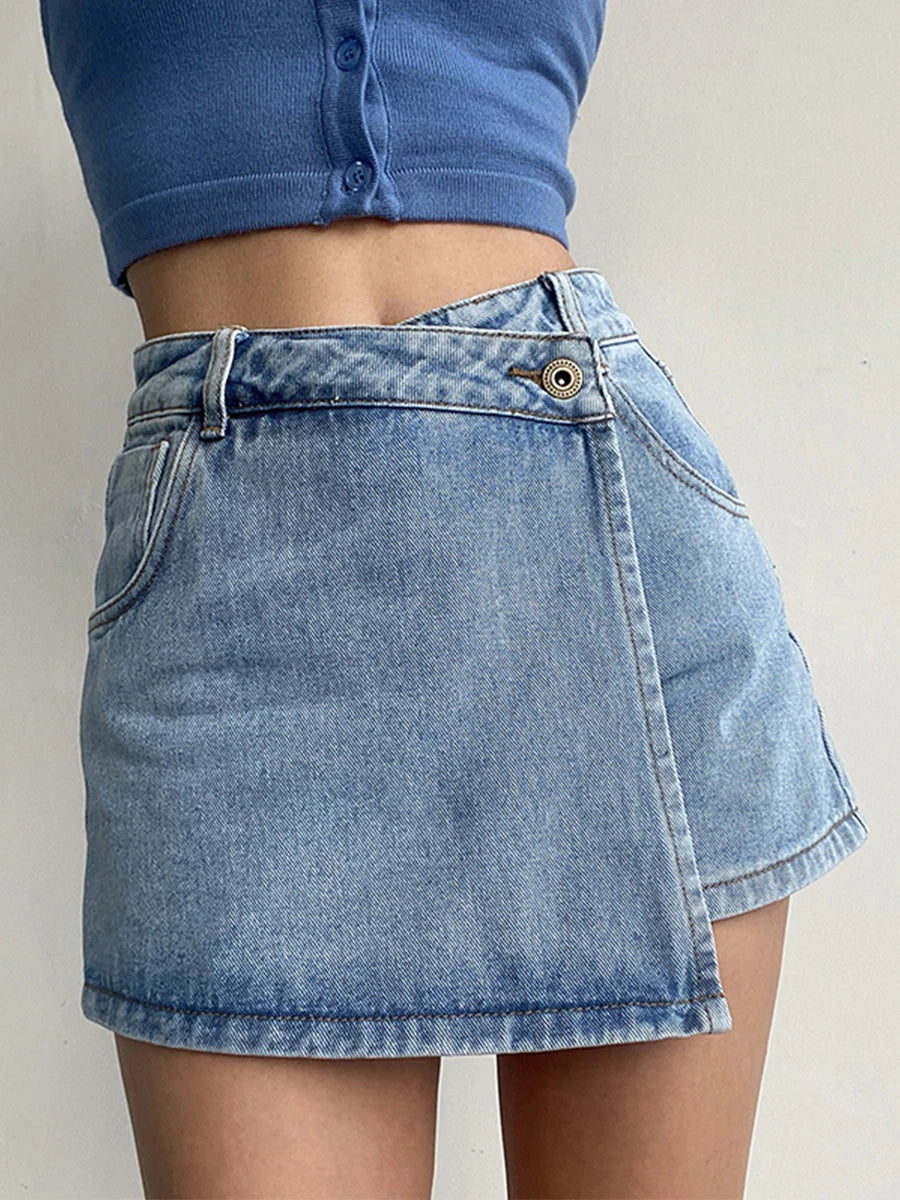 plus Size Women's High Waist A-Line  Skirt Jeans Uneven Length Anti-Light Loose Fit Denim Skirts for Summer