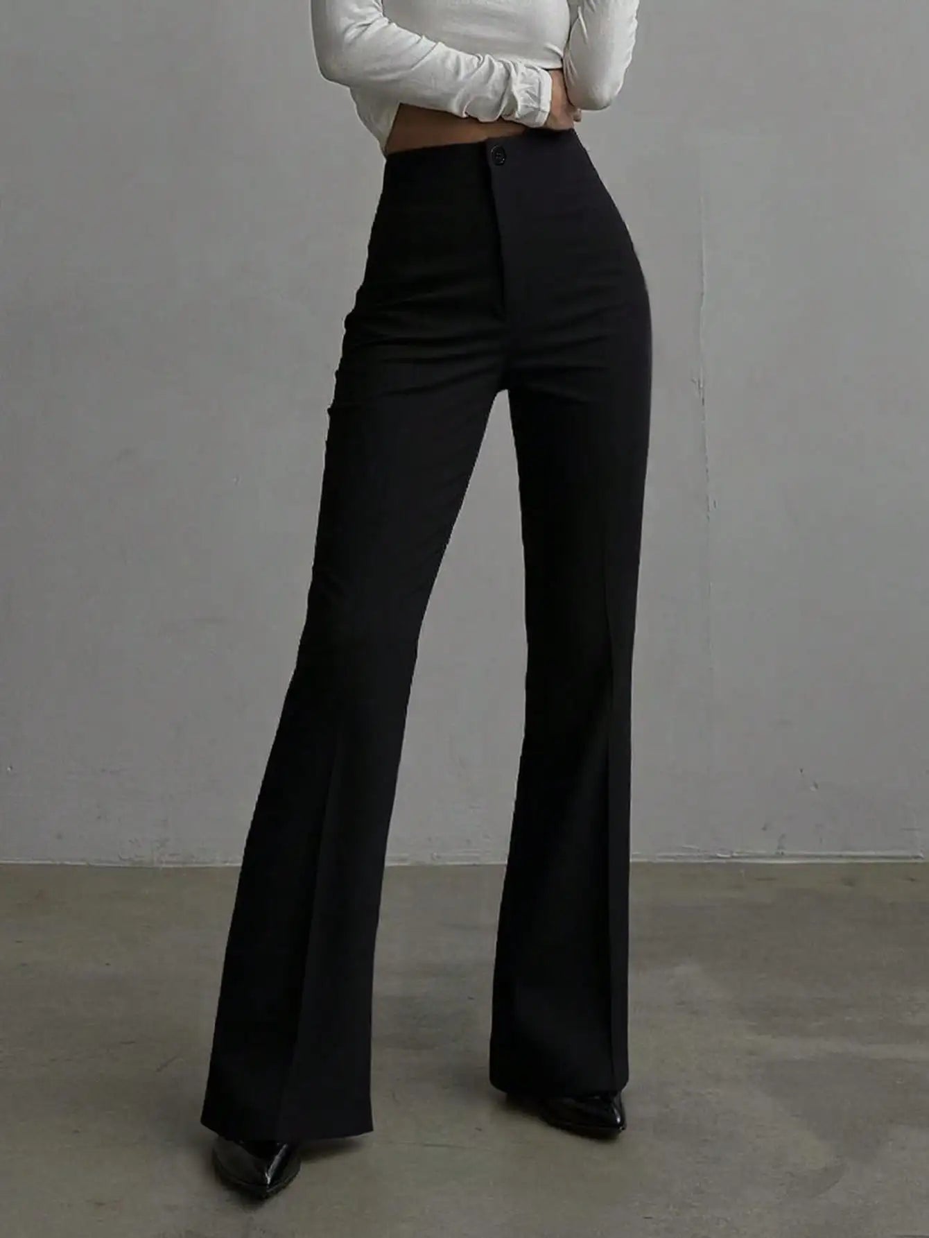 Ladies' solid color black casual elegant commuting high waisted straight leg pants suitable for daily outings office commuting
