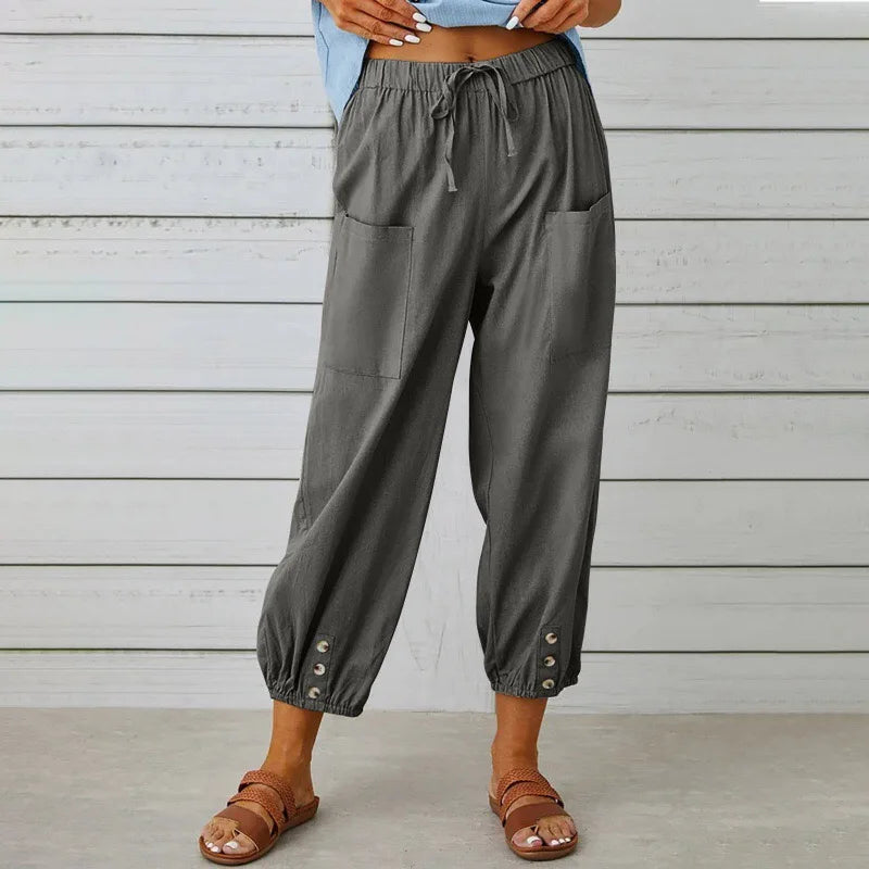 2025 Summer Cotton Linen Wide Leg Pants for Women Pants Full Length Casual Pants Female Solid Loose High Waist Straight Trousers