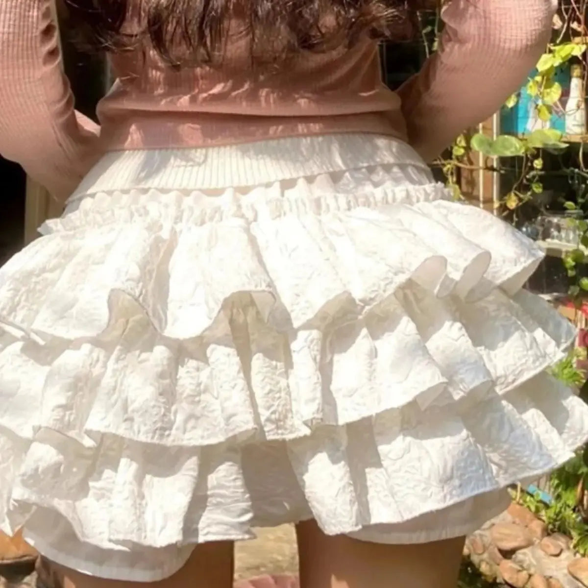 Kawaii Ball Gown Short Skirt Pleated Ruffles Layered High Waist Solid Mini Cake Skirts Lolita Girl Sweet Cute Elastic Waist  Y2K