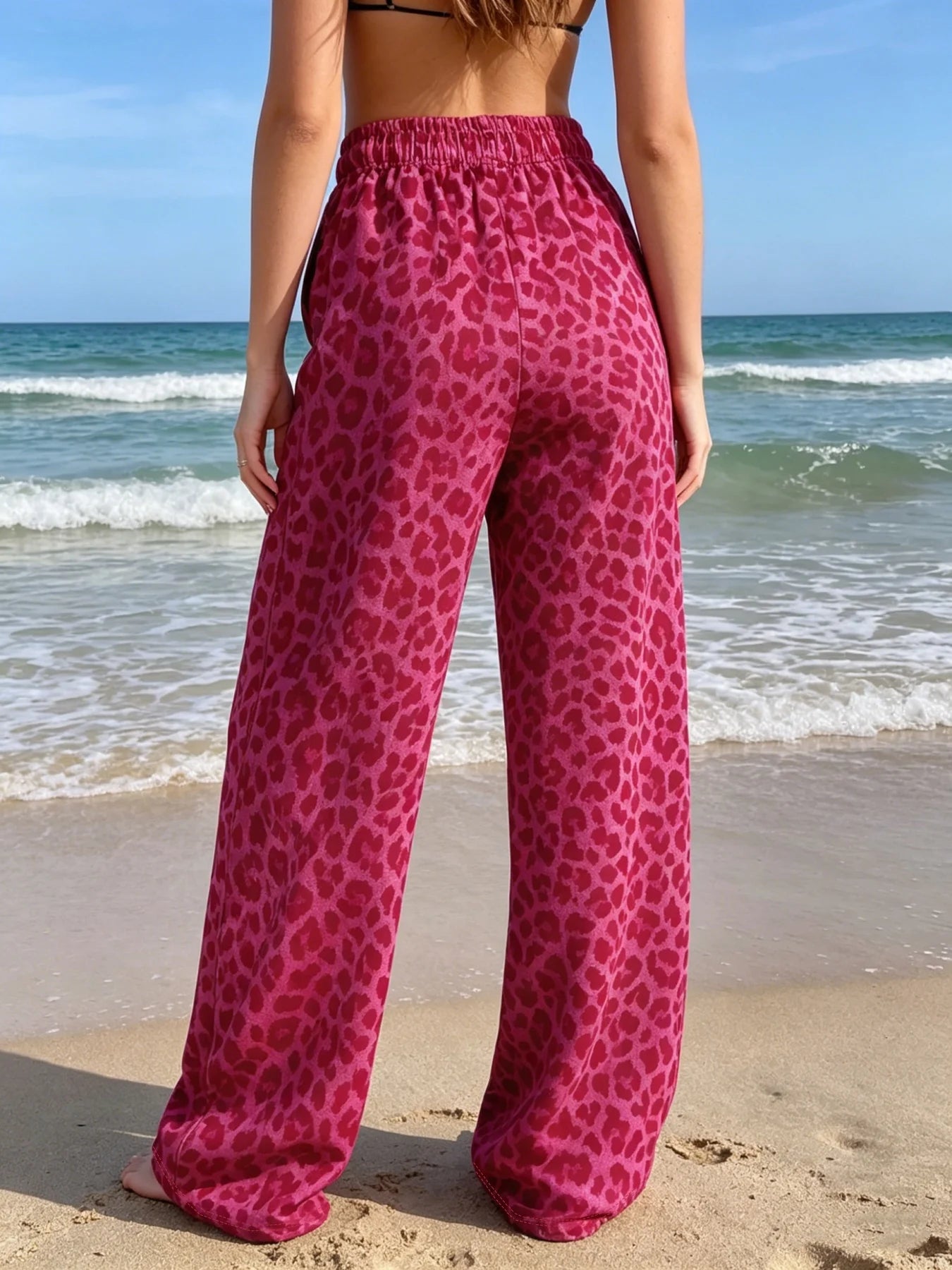 Women's fashionable classic leopard print casual versatile loose wide leg pants