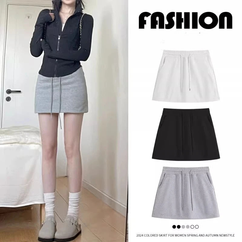 Grey Sports Short Skirt Anti Glare Women's Summer High Waist Hip Hugging Skirt Short A-line Skirt Pants and Skirt Comfortable