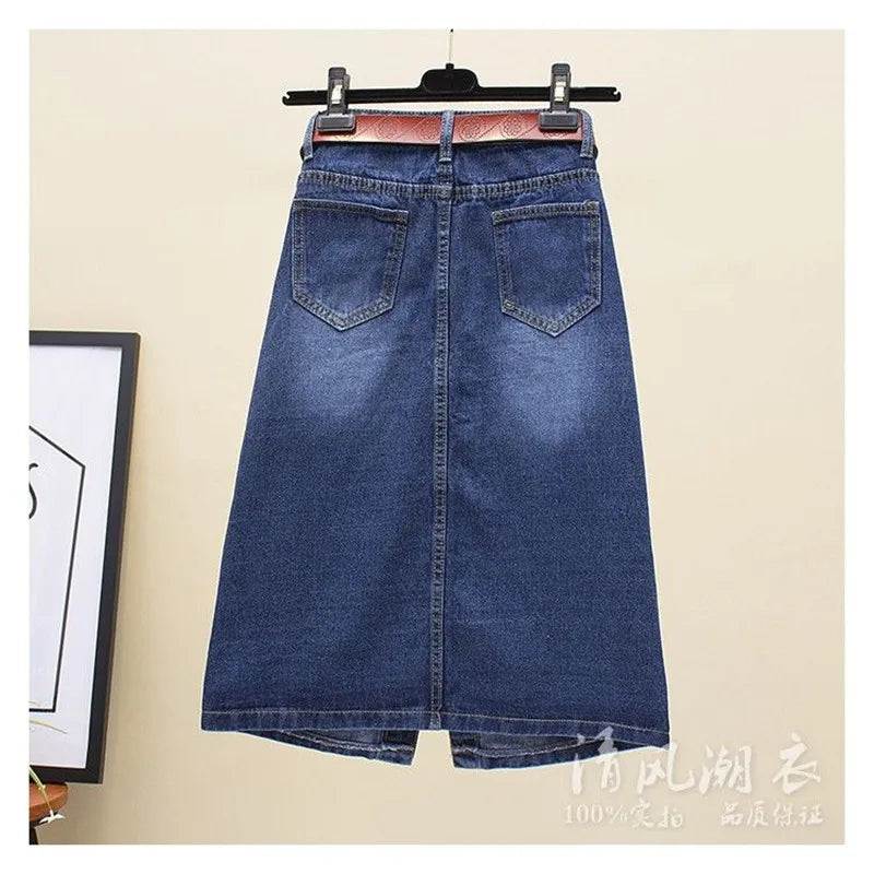 2026 Women Spring Autumn New Front Split Denim Sheath Skirts Female Single-Breasted Midi Skirts Ladies High Waist Pencil Skirts