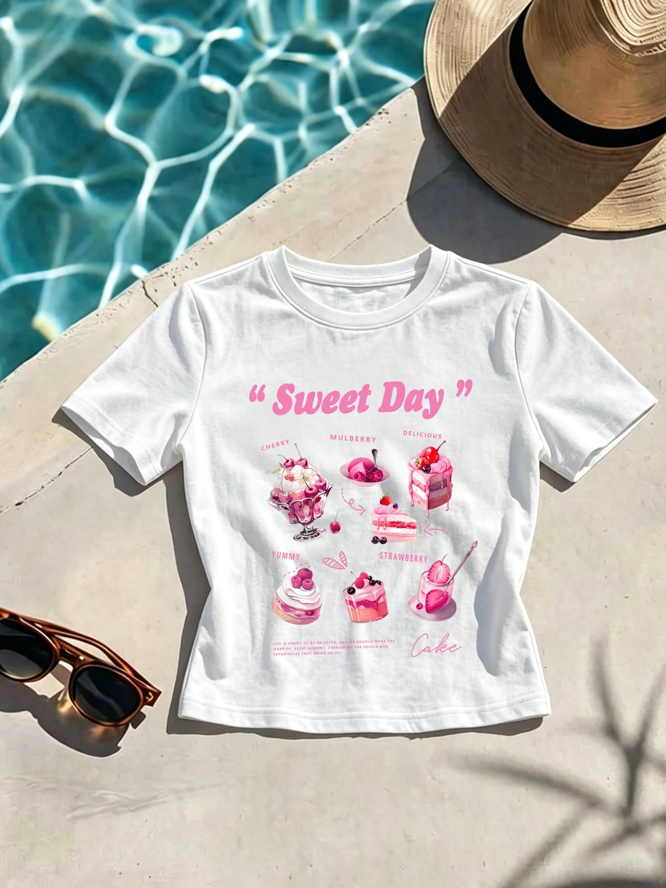 Sweet Day Some Cake Print Women Slim Tee Shirts Spicy Girl Style Crop T Shirt Casual Clothing Tight Fitting Female Sports Tee