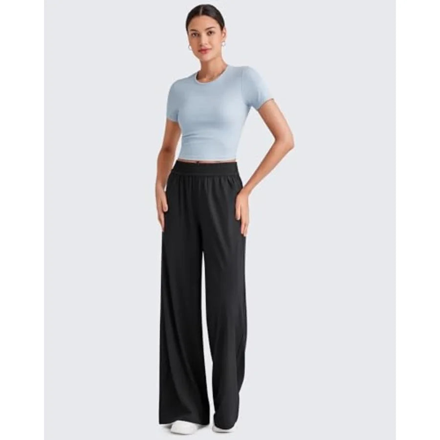 G4Free Lightweight Summer Pants for Women Flowy Wide Leg Pants Elastic Waist Quick Dry Trouser