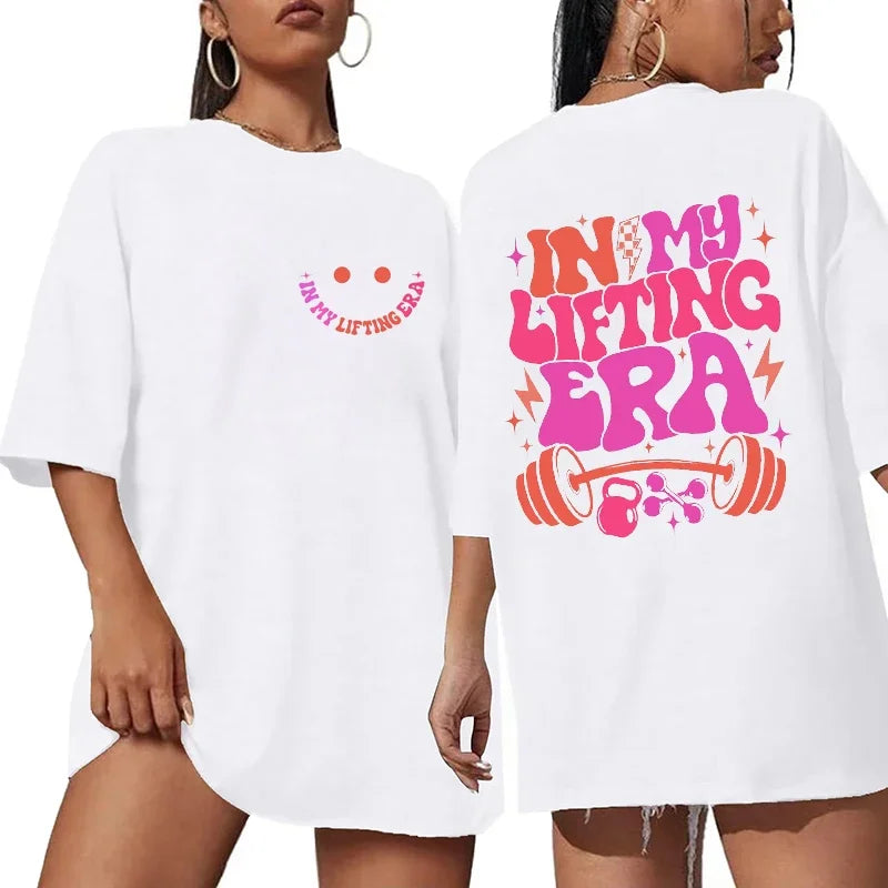 Be Happy Lift Heavy Tee Shirt for Women Funny Workout Weightlifting Graphic Tops Gym Mommy Short Sleeve T-shirts Female Clothing