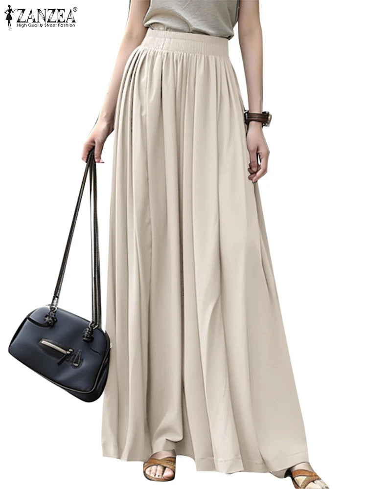 ZANZEA Streetwear Ruffled Maxi Skirts Autumn 2024 Casual Loose High Waist Women A-line Faldas Korean Fashion Solid Long Jupes
