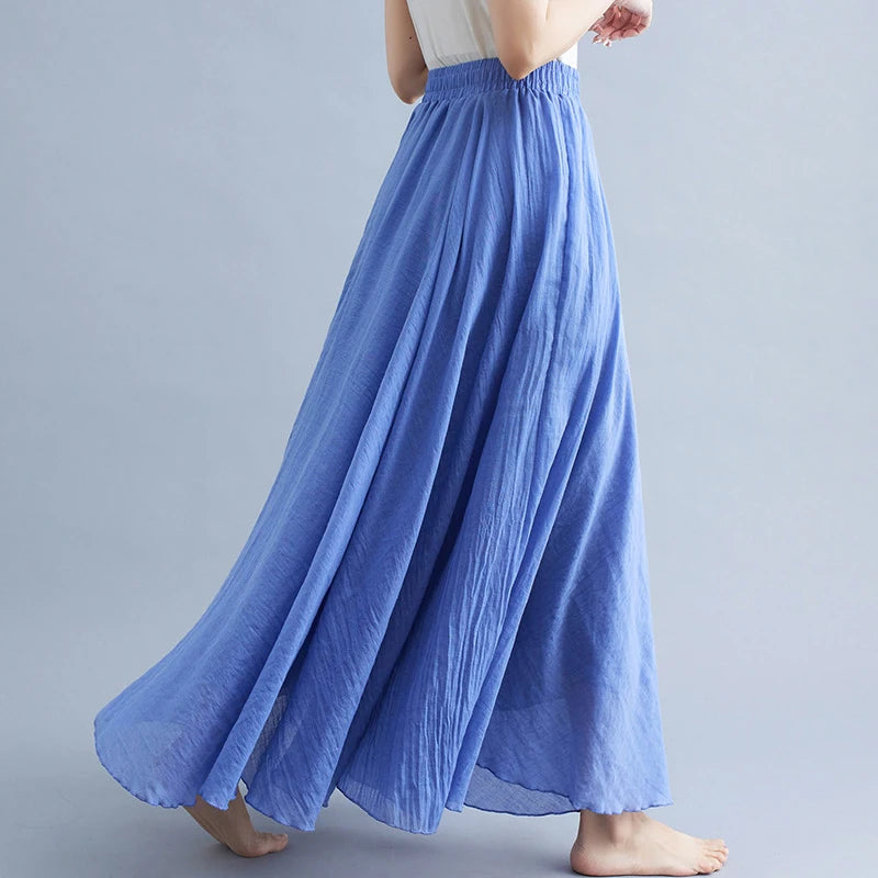 28-Color Mori Girl Literary Cotton Linen Dress Elastic Waist A-...
