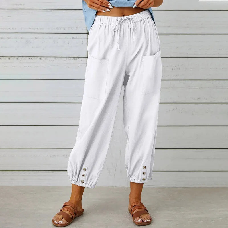 2025 Summer Cotton Linen Wide Leg Pants for Women Pants Full Length Casual Pants Female Solid Loose High Waist Straight Trousers