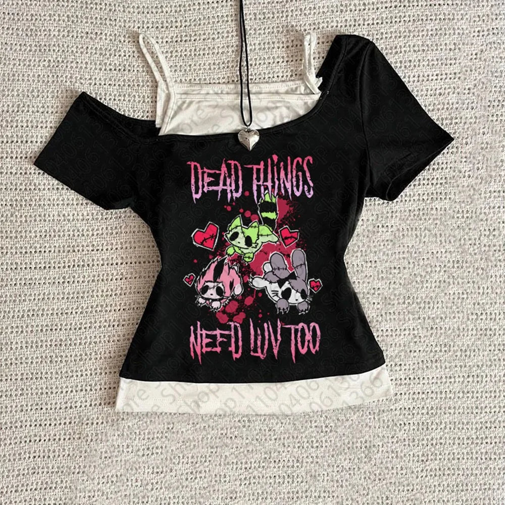 Harajuku Streetwear Sweet Girls Sexy T-Shirts Graphic 2000s Cut...