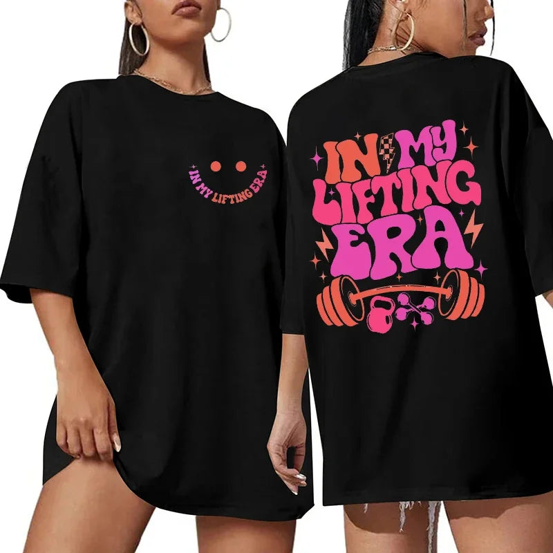 Be Happy Lift Heavy Tee Shirt for Women Funny Workout Weightlifting Graphic Tops Gym Mommy Short Sleeve T-shirts Female Clothing