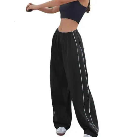 Y2K Women Vintage Baggy Cargo Pants For Women Drawstring Elastic Low Waist Pants Harajuku Hip Hop Straight Wide Leg Sweatpants