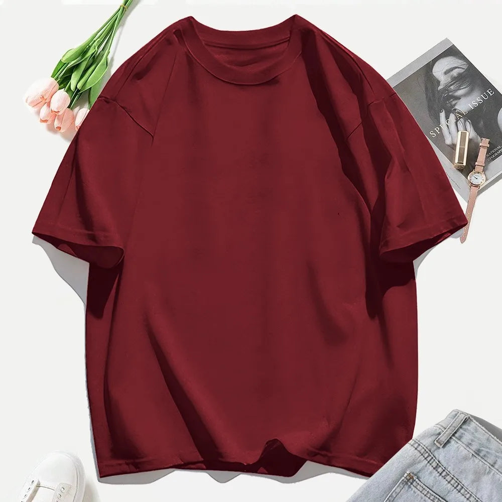 100% Cotton Summer Solid Color T Shirts O-Neck T-Shirt Soft Multicolor Sportswear Trendy Oversized Casual Tops For Women