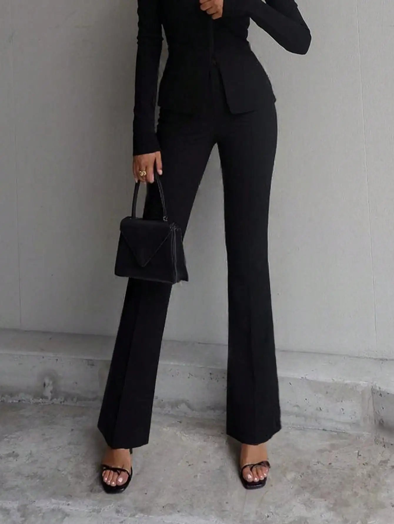 Ladies' solid color black casual elegant commuting high waisted straight leg pants suitable for daily outings office commuting